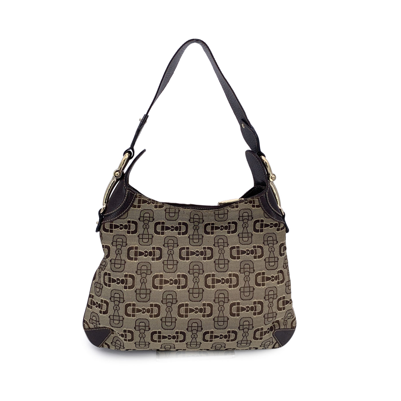 Gucci Beige and Brown Canvas Horsebit Print Hobo Shoulder Bag