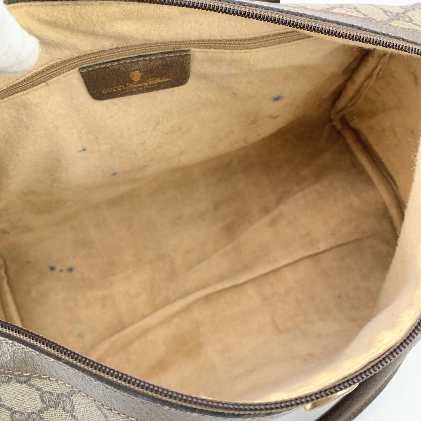 Gucci Vintage Brown Suede Web Stripes Boston Bag Handbag