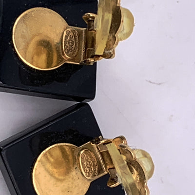 Chanel Vintage Black Square Small Studs Clip-On Earrings