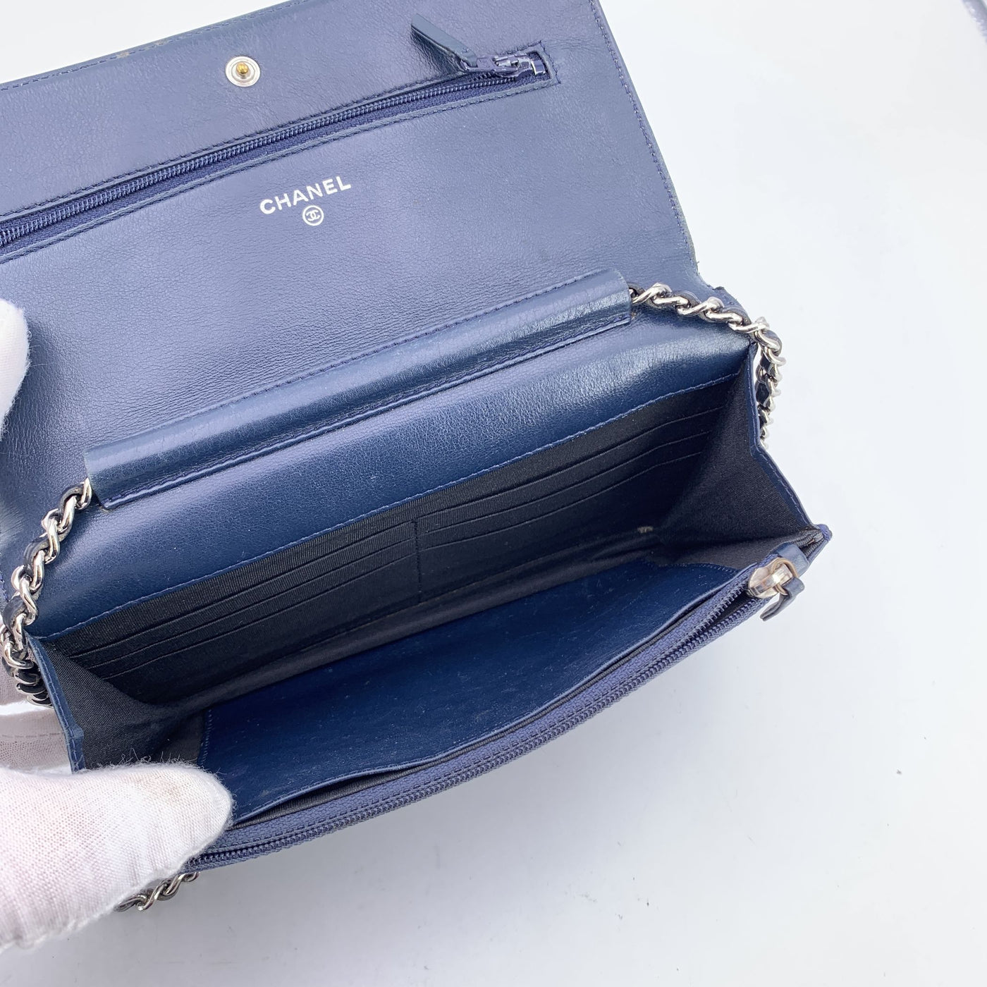 Chanel Blue Caviar Leather CC Logo Wallet on Chain Woc Crossbody Bag