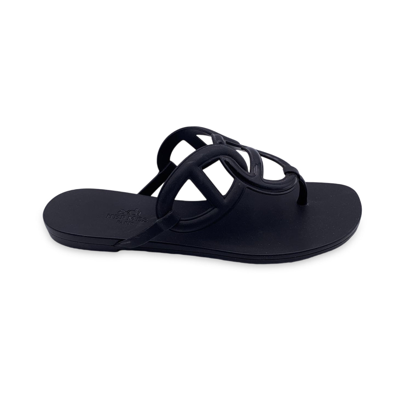 Hermes Paris Black Rubber Egerie Thong Sandals Shoes Size 36