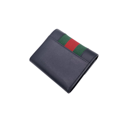 Gucci Black Leather Web Signature Sylvie Compact Trifold Wallet