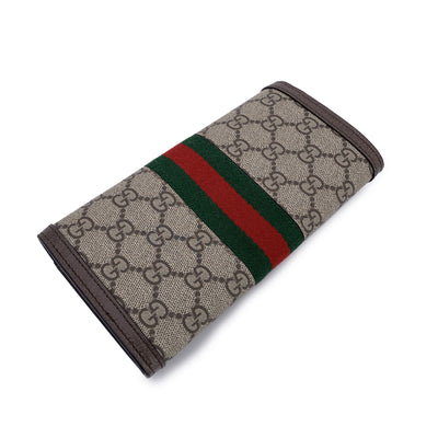Gucci Monogram Supreme Canvas Ophidia Long Flap Wallet Coin Purse
