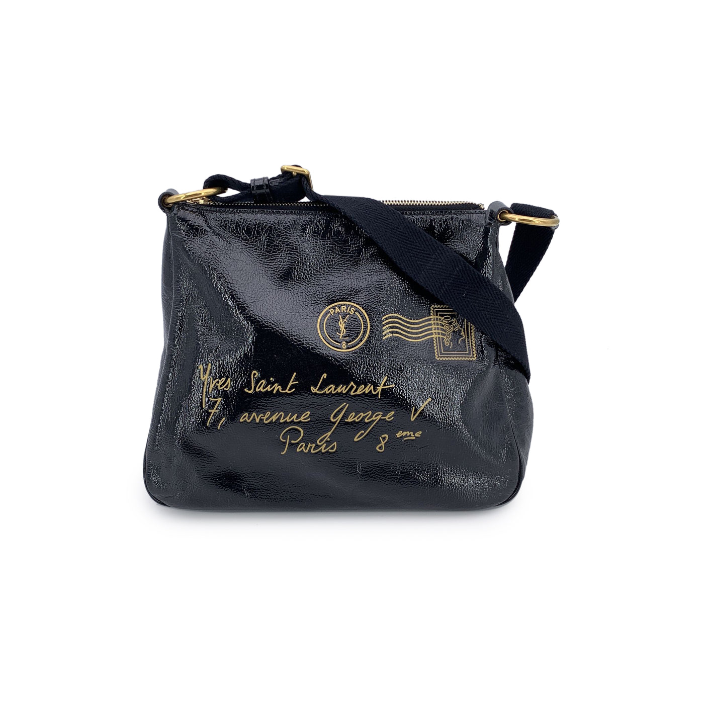 Yves Saint Laurent Black Patent Leather Y-Mail Shoulder Bag