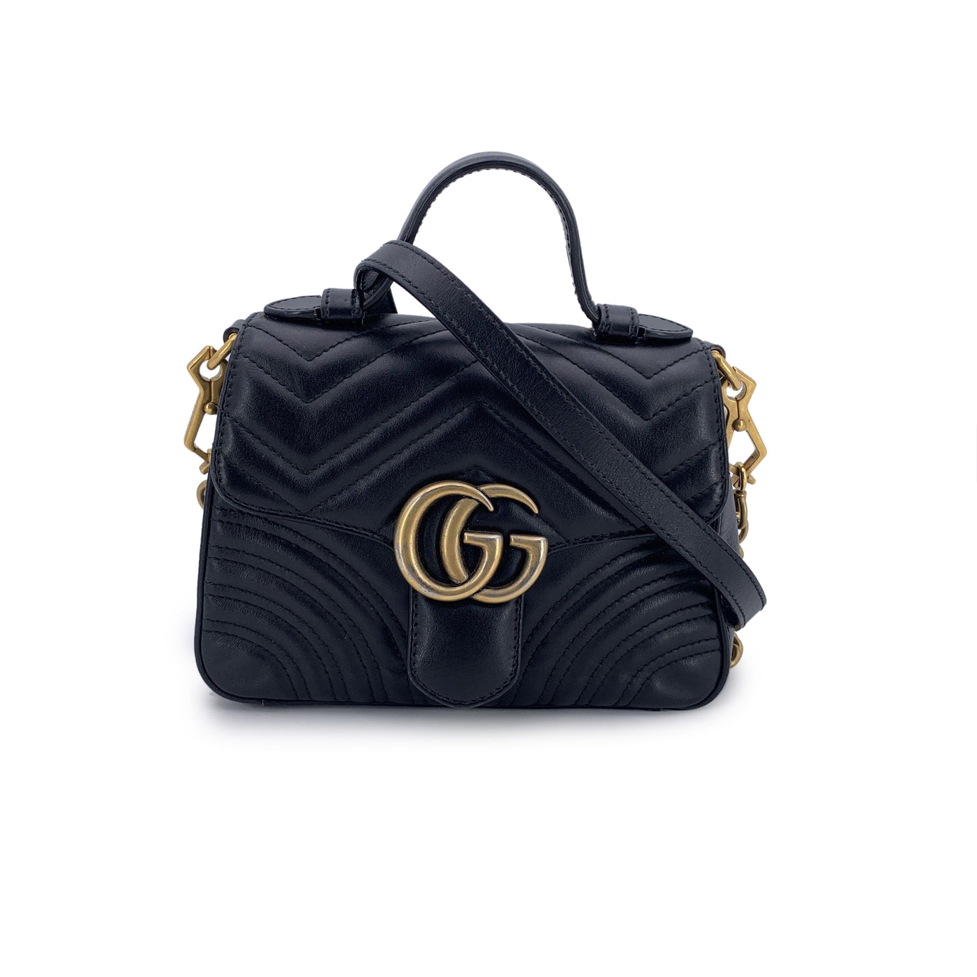 Gucci Black Quilted Leather GG Marmont Crossbody Bag with Handle