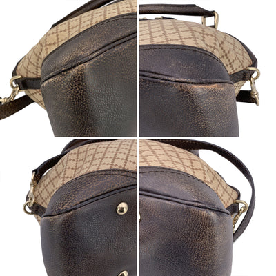 Gucci Beige Brown Diamante Canvas Horsebit Catherine Satchel Bag