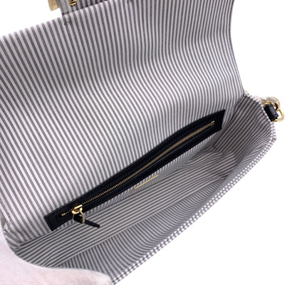 Fendi Light Grey Striped Cotton Bretagna Baguette Shoulder Bag