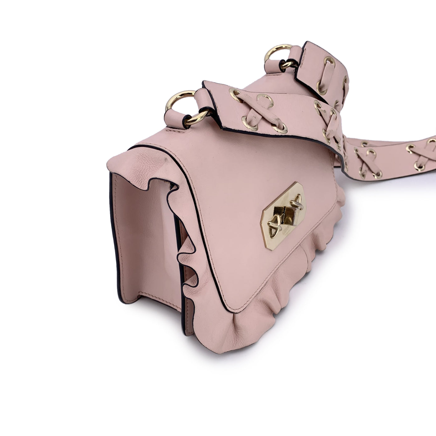 Red Valentino Pink Leather Rock Ruffles Crossbody Shoulder Bag
