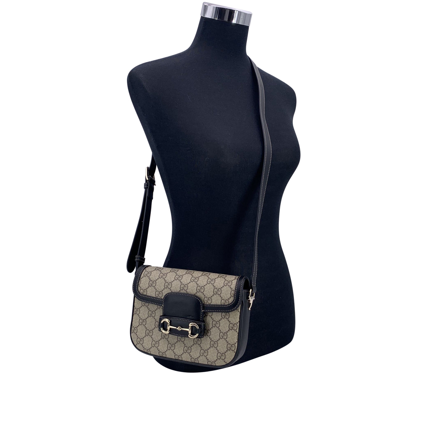 Gucci Monogram Black Small Horsebit 1955 Soft Shoulder Bag