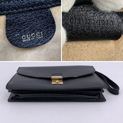 Gucci Vintage Black Leather Clutch Bag Wristlet Wrist Bag