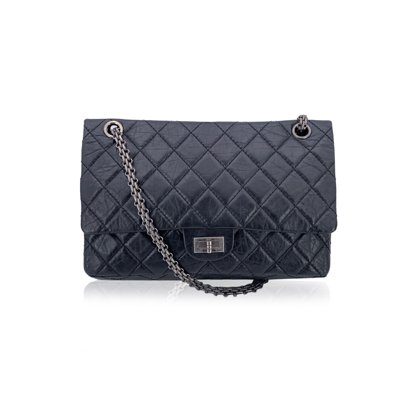Chanel Black Leather Reissue 2.55 Large Double Flap Shoulder Bag