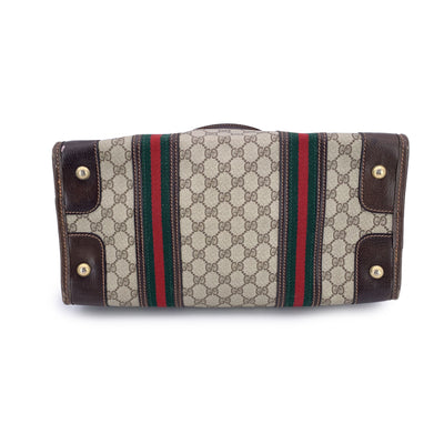 Gucci Vintage Brown Monogram Canvas Satchel Bag with Stripes