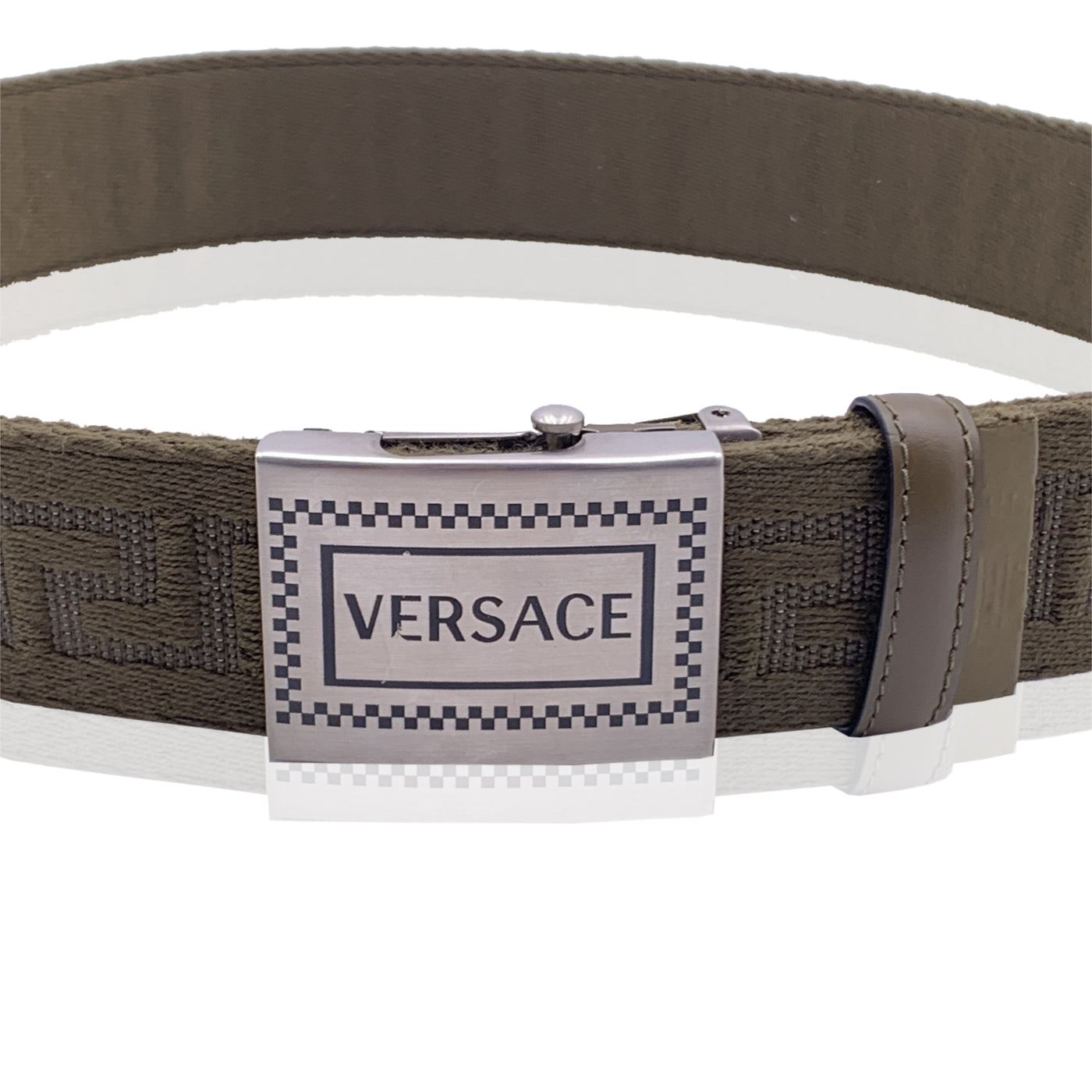 Versace Green Canvas Greek Pattern Unisex Adjustable Belt Size 80/32