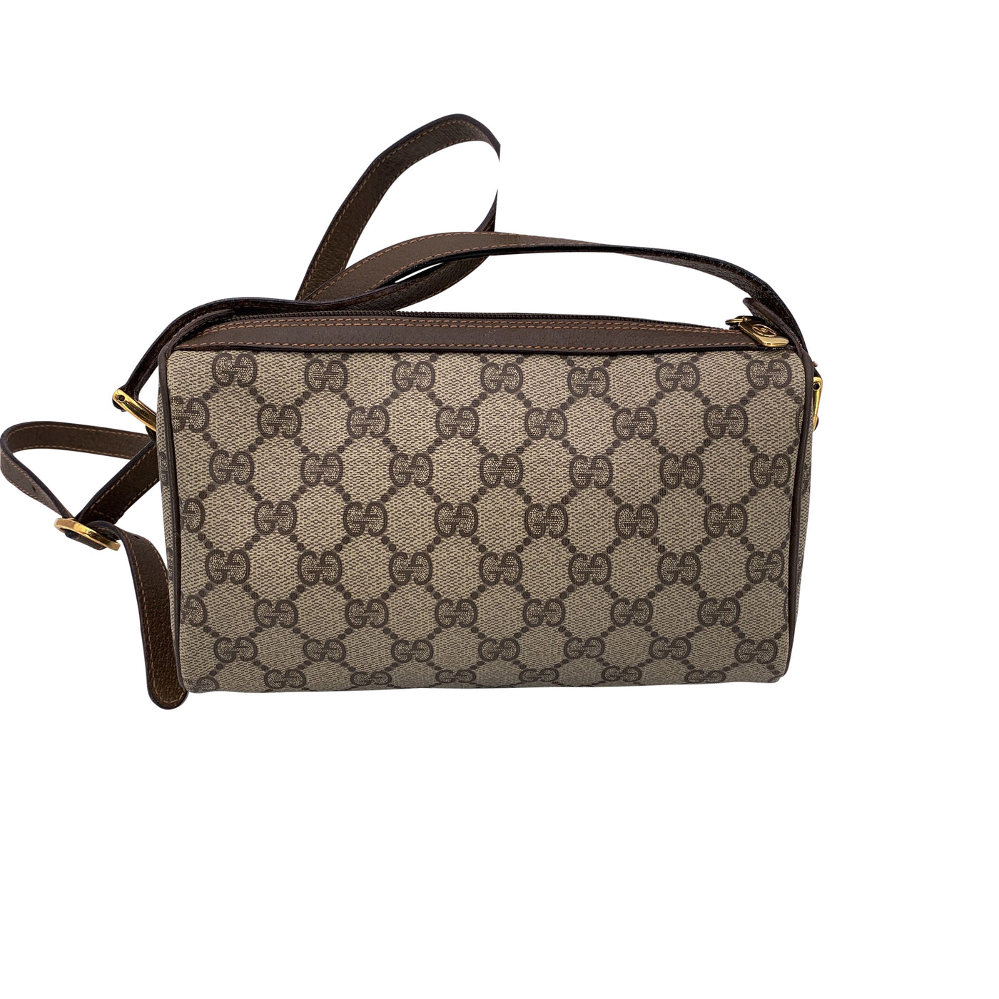 Gucci Vintage Brown Monogram Canvas Small Zip Crossbody Bag