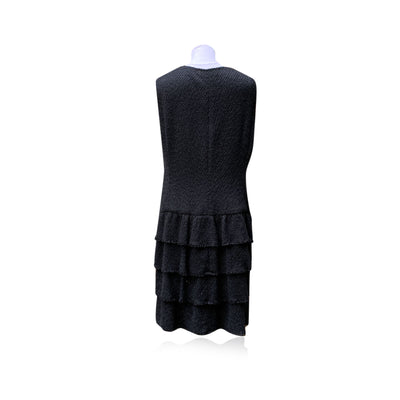 Chanel 2012 Black Cotton Tweed Tiered Sleeveless Dress Size 44 FR