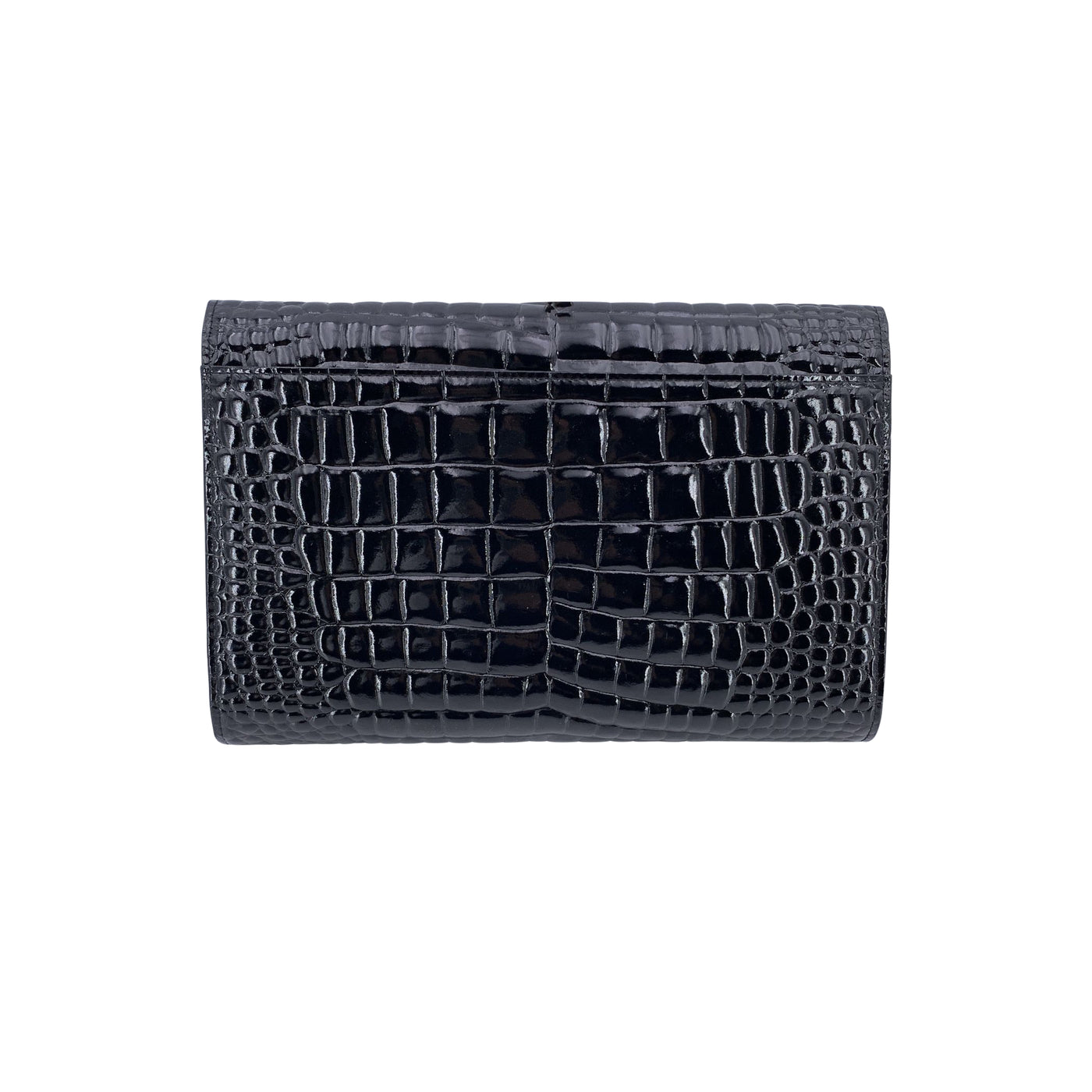 Yves Saint Laurent Vintage Embossed Black Patent Leather Clutch Bag