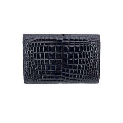 Yves Saint Laurent Vintage Embossed Black Patent Leather Clutch Bag