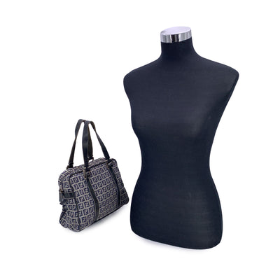 Fendi Blue Monogram Zucchino Canvas Satchel Handbag