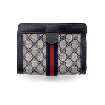 Gucci Vintage Blue Monogram Canvas Cosmetic Bag Small Clutch Stripes