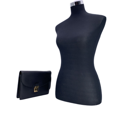 Gucci Vintage Black Leather Clutch Bag Wristlet Wrist Bag