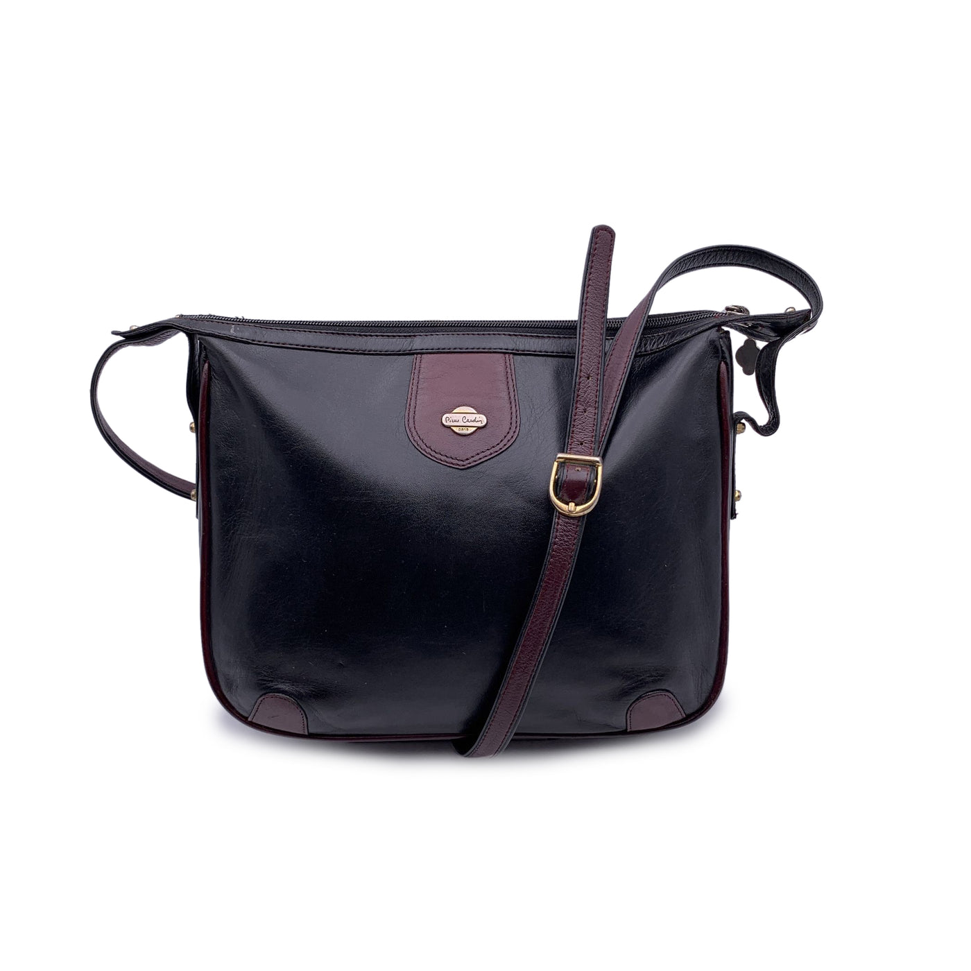 Pierre Cardin Vintage Black and Burgundy Leather Shoulder Bag