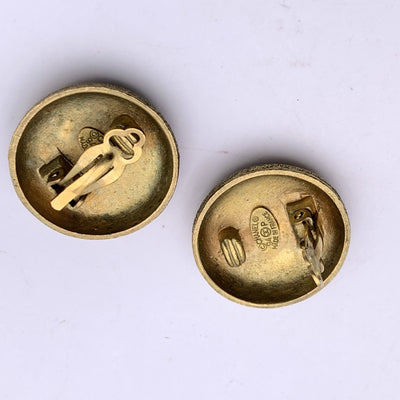 Chanel Vintage Gold Metal Round Embossed CC Logo Clip On Earrings