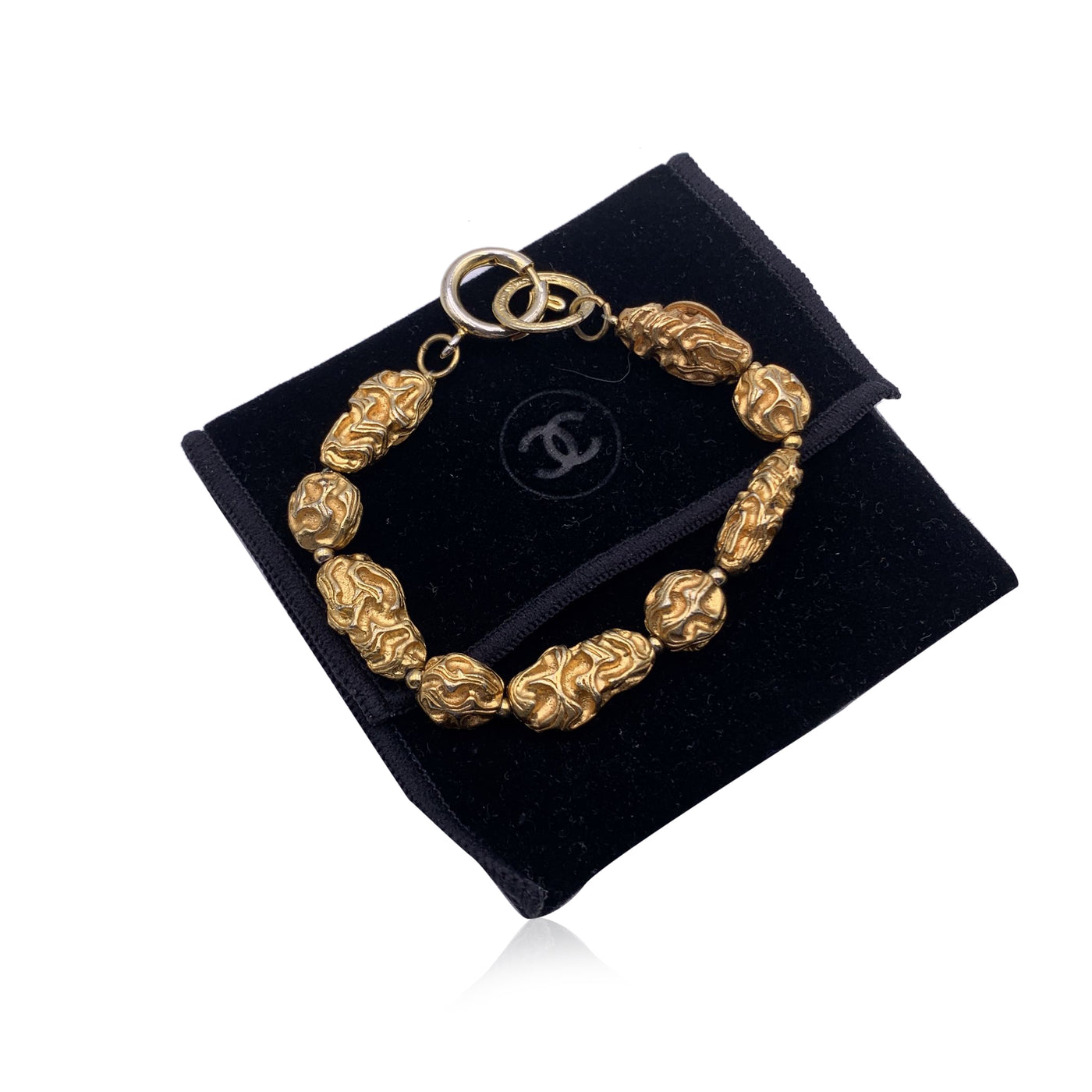 Chanel Vintage 1970s Gold Metal Engraved Pieces Bracelet