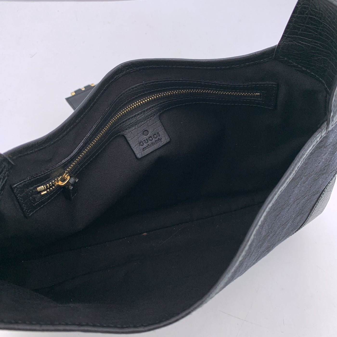 Gucci Black Monogram Canvas Leather Web Hobo Shoulder Bag