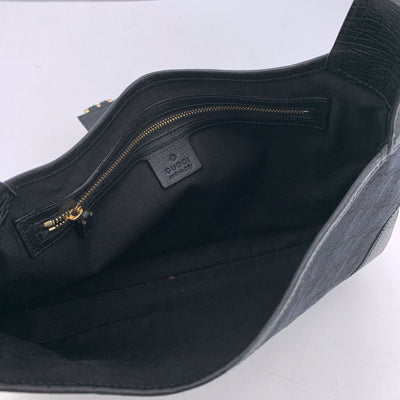 Gucci Black Monogram Canvas Leather Web Hobo Shoulder Bag