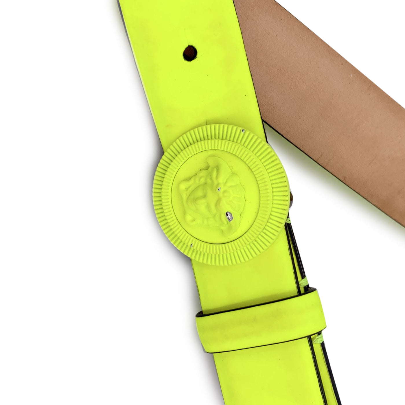 Versace Fluo Yellow Leather Medusa Logo Buckle Belt Size 90/36