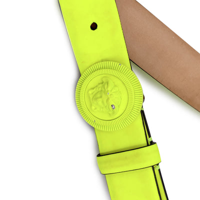 Versace Fluo Yellow Leather Medusa Logo Buckle Belt Size 90/36