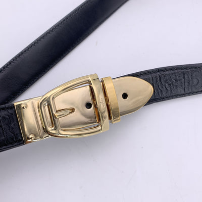 Gucci Black Embossed Horsebit Leather Belt Size 80/32