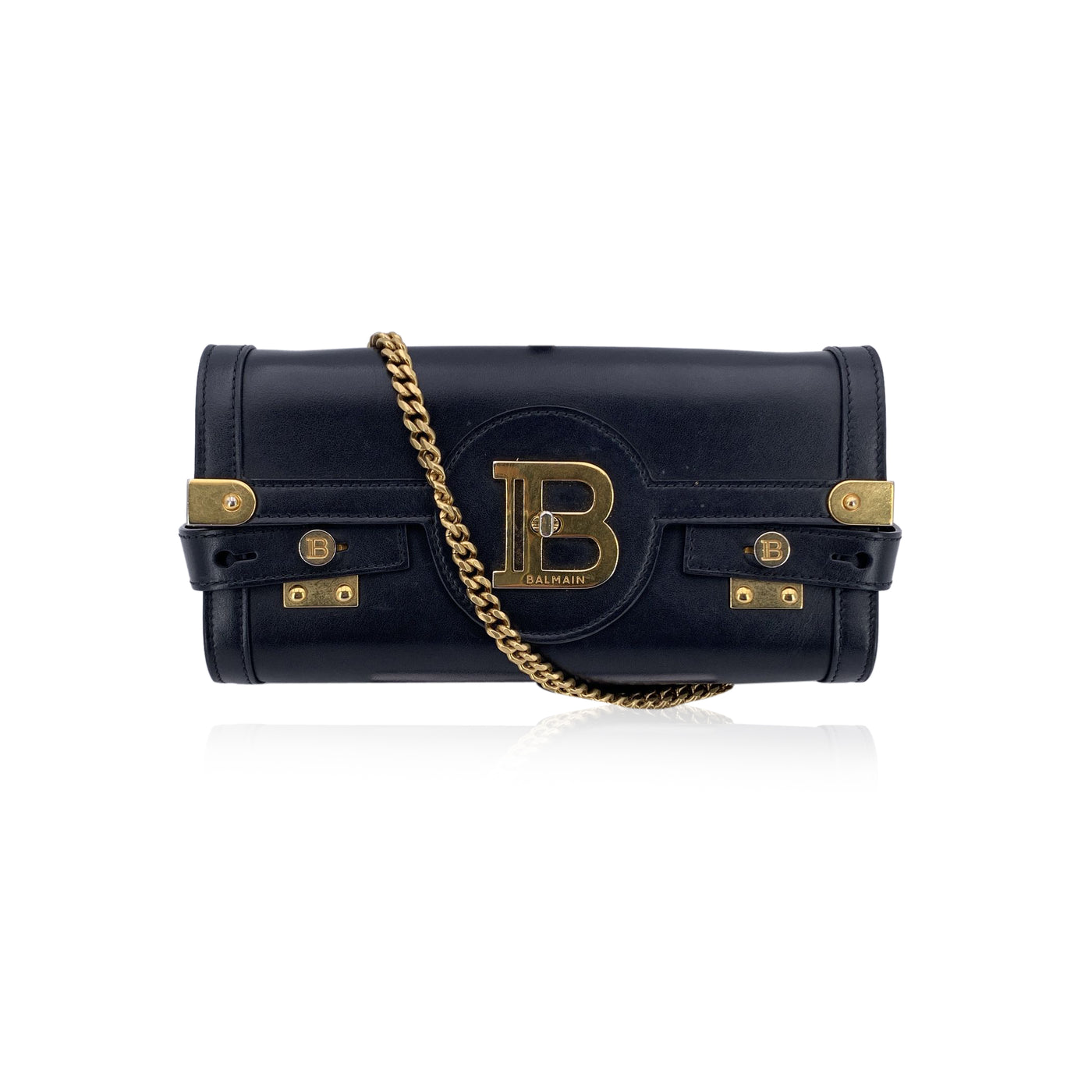 Balmain Black Leather B Buzz 23 Pochette Convertible Shoulder Bag
