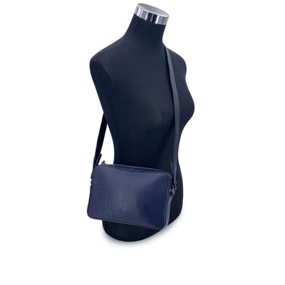 Fendi Blue Embossed Forever Fade Logo Leather Camera Crossbody Bag