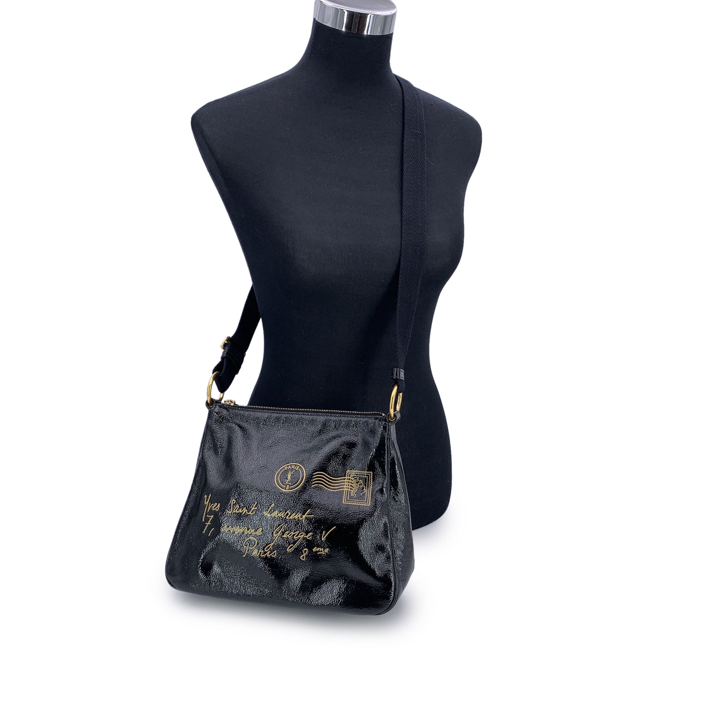 Yves Saint Laurent Black Patent Leather Y-Mail Shoulder Bag