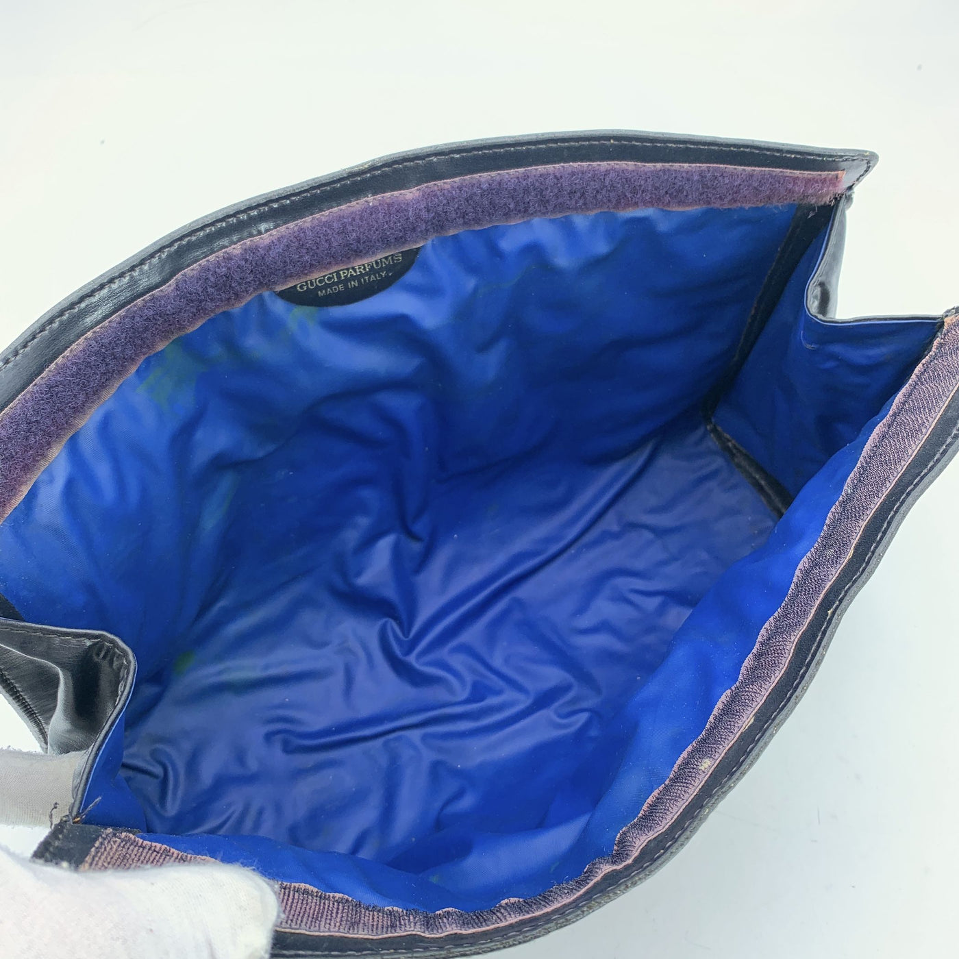 Gucci Vintage Blue Monogram Cosmetic Bag Large Clutch with Stripes