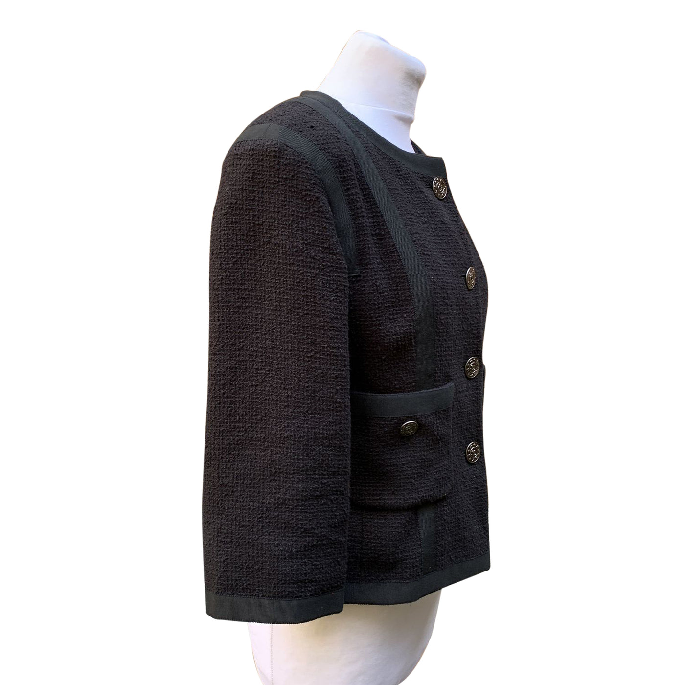 Chanel 2013 Black Cotton Tweed 3/4 Length Jacket Size 36 FR