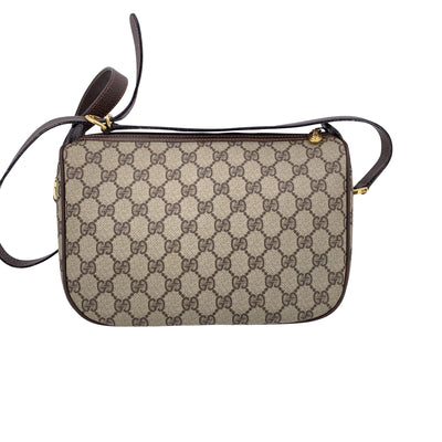 Gucci Vintage Beige Monogram Canvas Zip Messenger Crossbody Bag