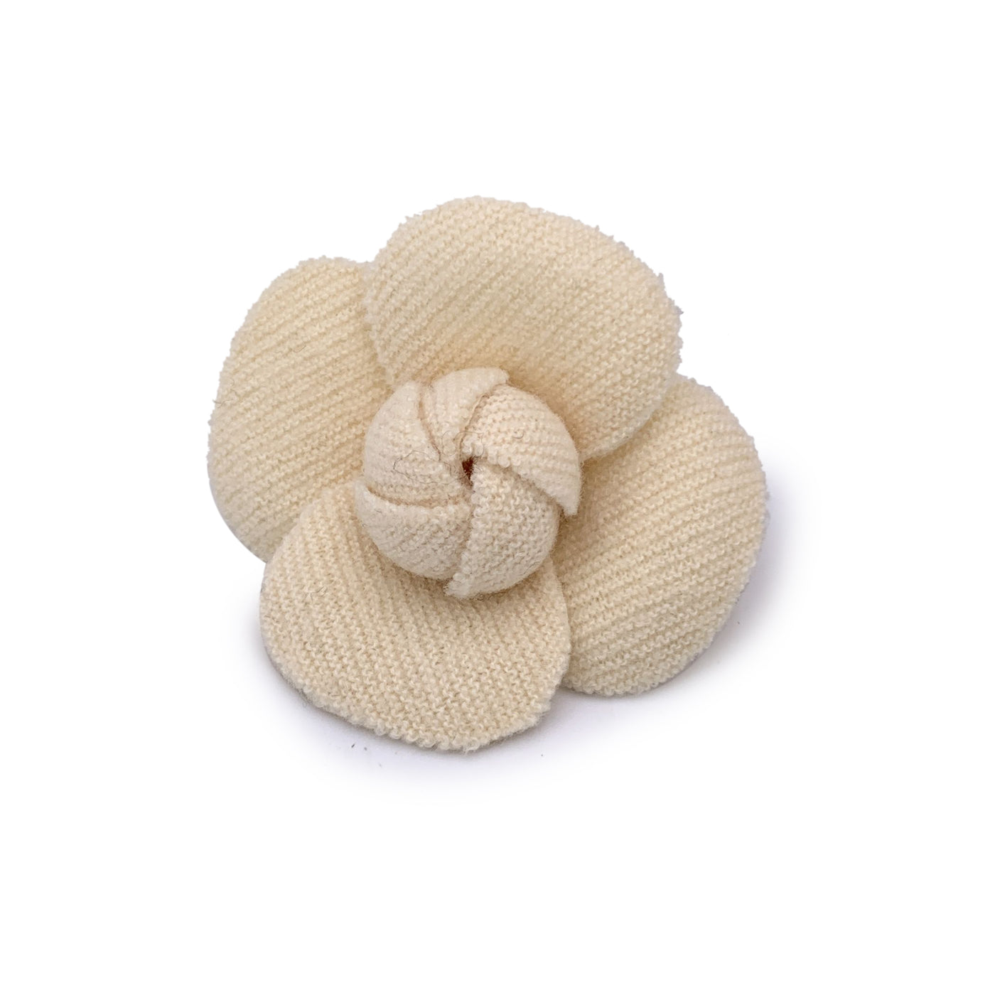 Chanel Vintage Beige Tweed Flower Brooch Pin Camelia Camellia