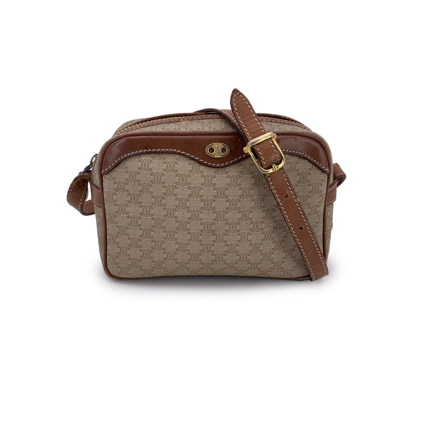 Celine Vintage Beige Macadam Canvas Small Crossbody Bag