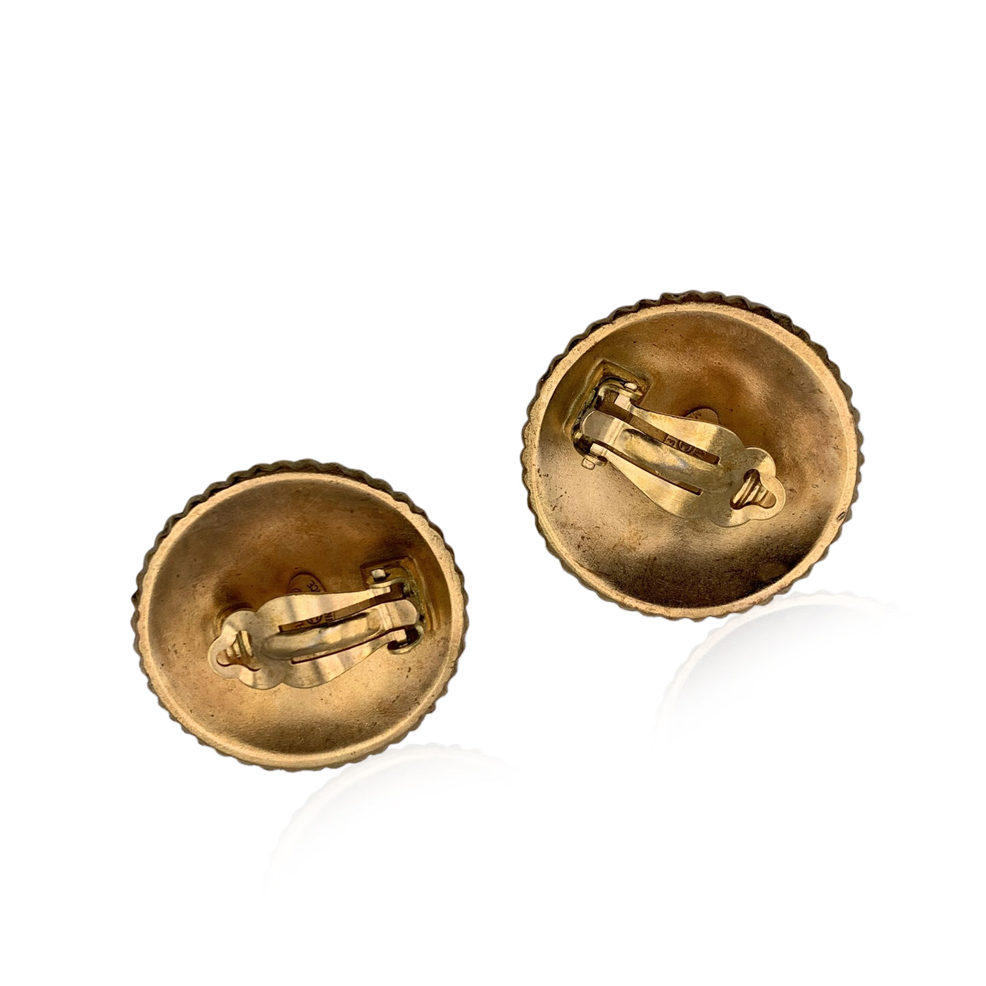 Chanel Vintage Gold Metal Round Coco Chanel Clip On Earrings