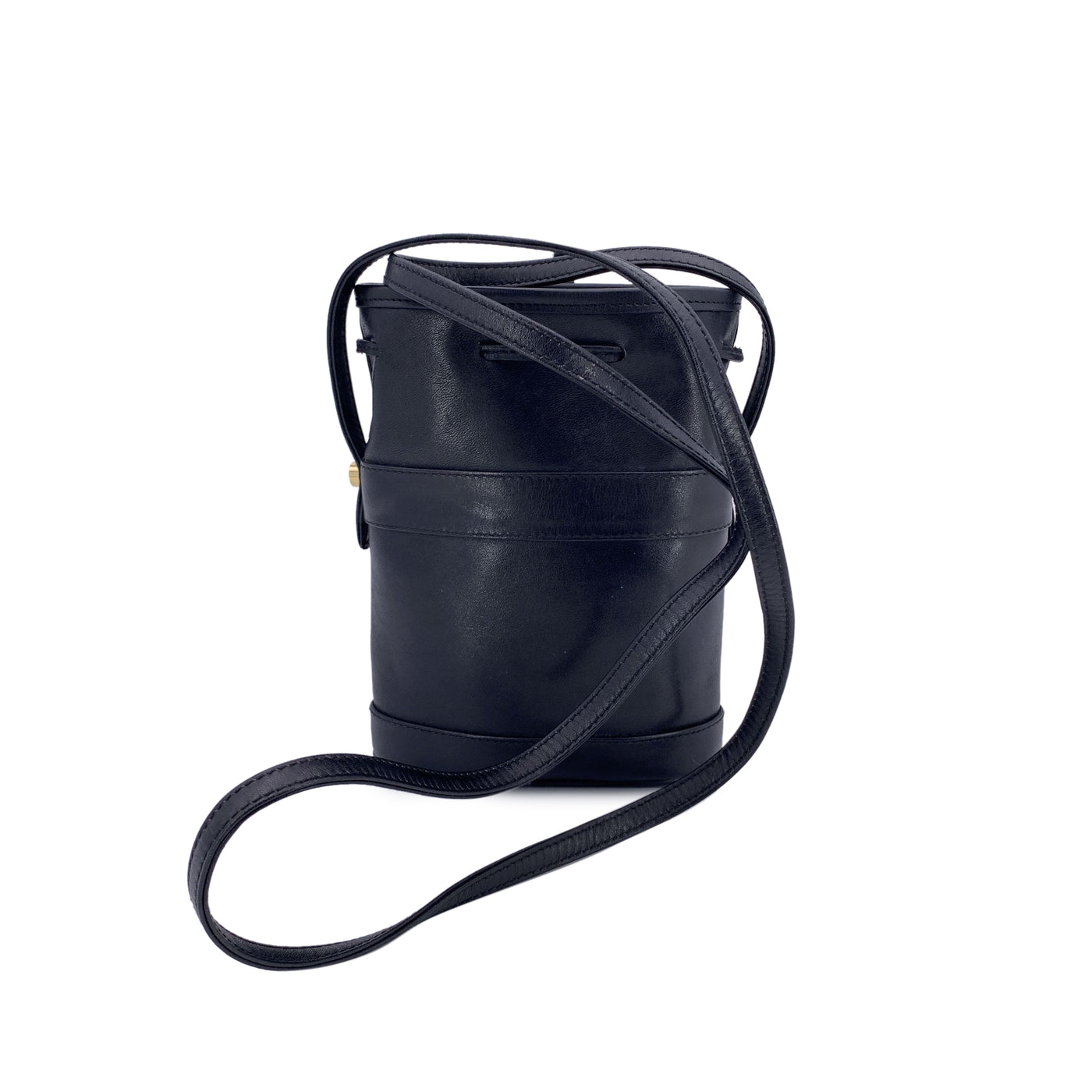 Gucci Vintage Black Leather Drawstring Mini Bucket Bag