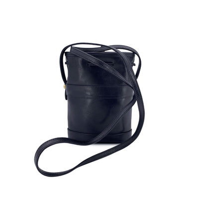 Gucci Vintage Black Leather Drawstring Mini Bucket Bag