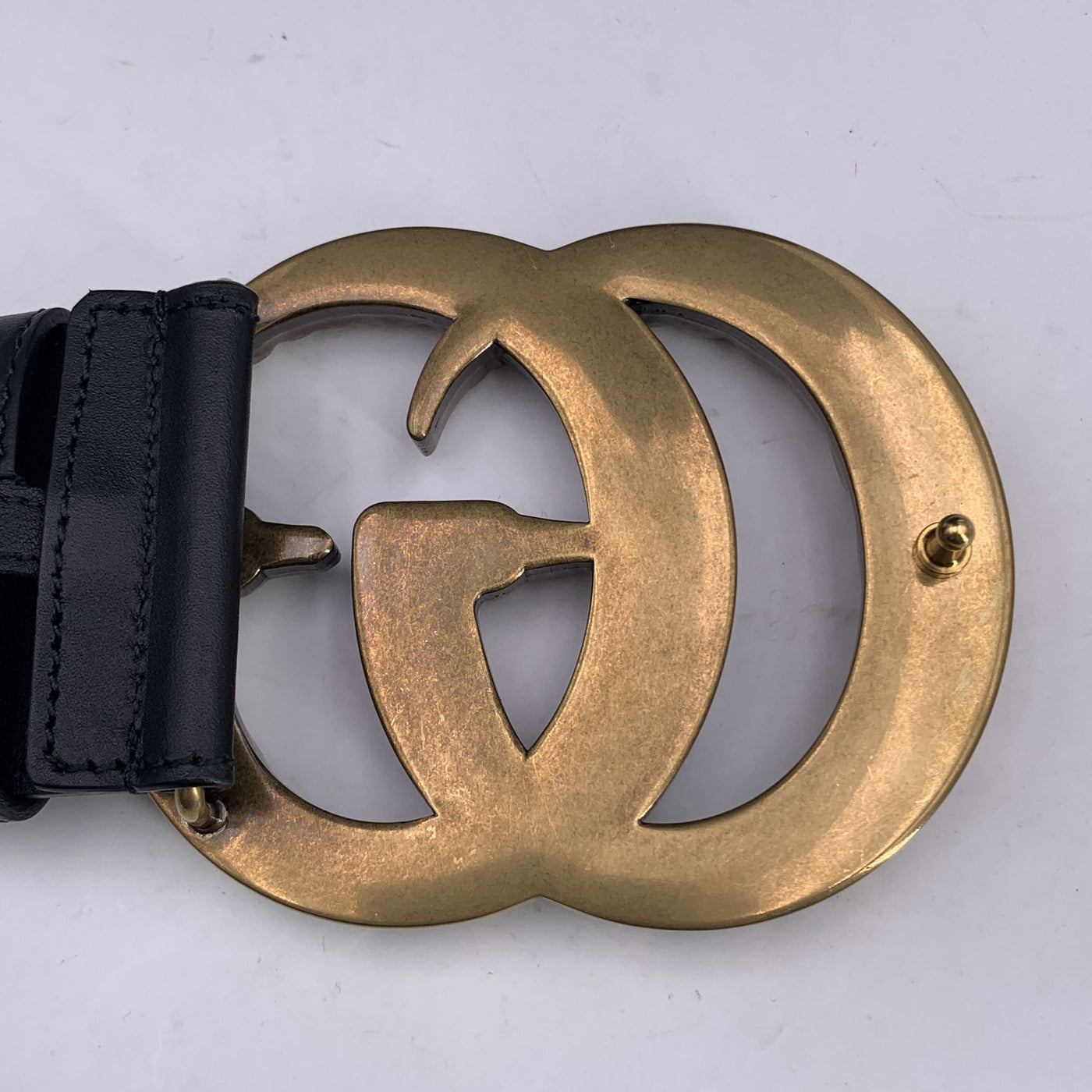 Gucci Black Leather Marmont Wide Belt with Crystal GG Buckle 110/44