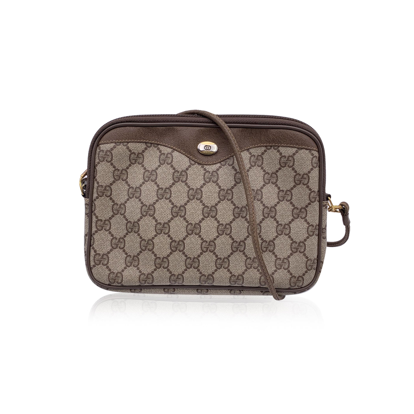 Gucci Vintage Beige GG Monogram Canvas Crossbody Messenger Bag