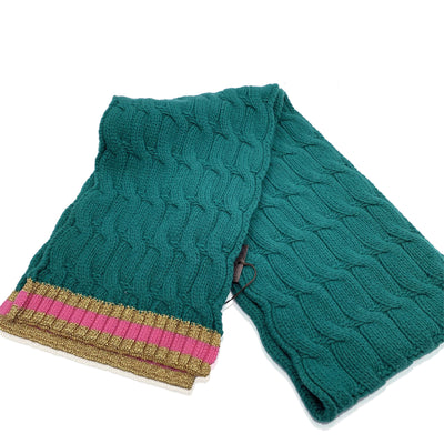 Gucci Green Cable Knit Unisex Wool Blend Scarf 25 x 180 cm