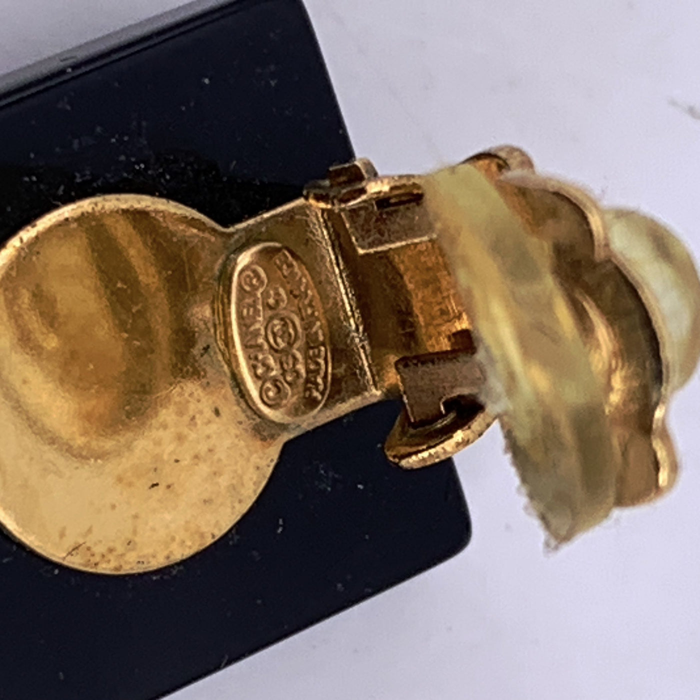 Chanel Vintage Black Square Small Studs Clip-On Earrings