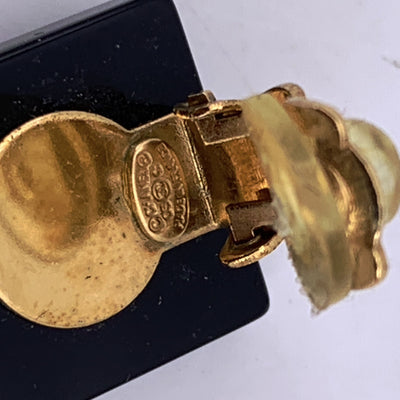 Chanel Vintage Black Square Small Studs Clip-On Earrings