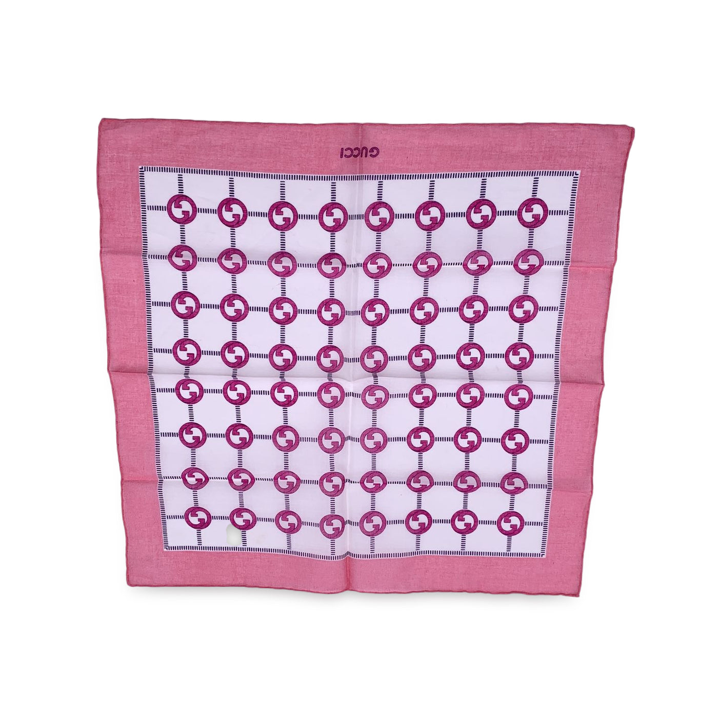 Gucci Vintage Pink GG Logo Cotton Neck Scarf Pocket Square