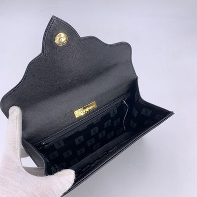 Yves Saint Laurent Vintage Black Leather YSL Logo Flap Clutch Purse